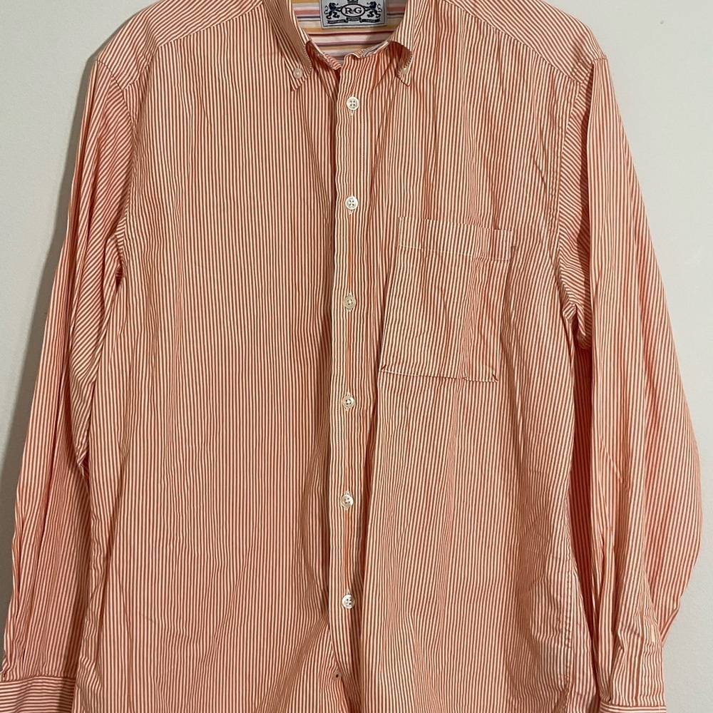 Vintage Robert Graham R&G Mens Orange Seersucker Long Sleeve Shirt Size Medium - Picture 3 of 8